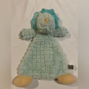 Baby Security Blanket Triceratops Dinosaur Lovey Plush Toy. Demdaco Dino Aqua